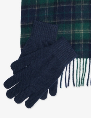 Barbour Mens Green Loch Tartan Tartan-print Lambswool Scarf And Gloves Gift Set