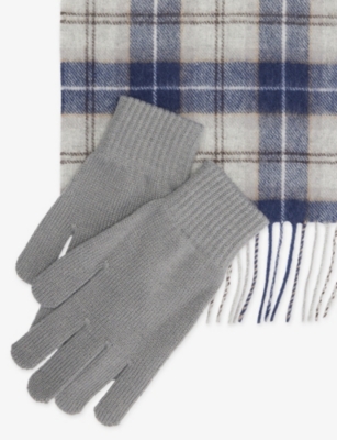 Barbour Mens Grey Midnight Tartan-print Lambswool Scarf And Gloves Gift Set In Multi