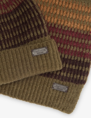 Barbour Mens Army Green Branton Knitted Beanie And Scarf Gift Set In Green