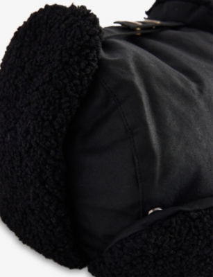 Barbour Mens Black Morar Brand-patch Waxed-cotton Trapper Hat Xl In Black