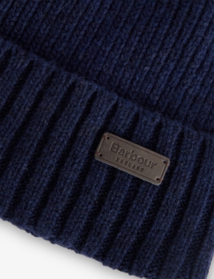 Barbour Mens Carlton Wool-blend Beanie Hat Navy In Blue