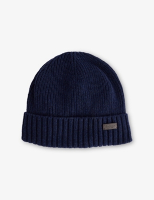 Barbour Mens Carlton Wool-blend Beanie Hat Navy In Blue