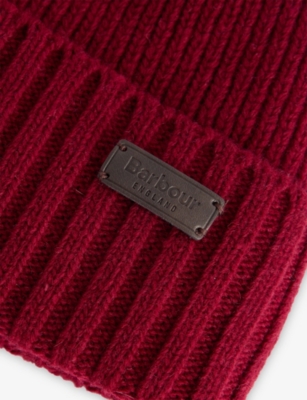 Barbour Mens Cranberry Carlton Wool-blend Beanie Hat In Red