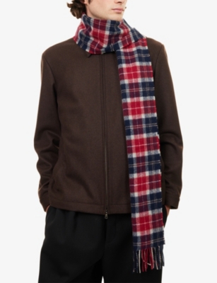 Barbour Mens Cranberry Tartan Tartan-print Lambswool Scarf