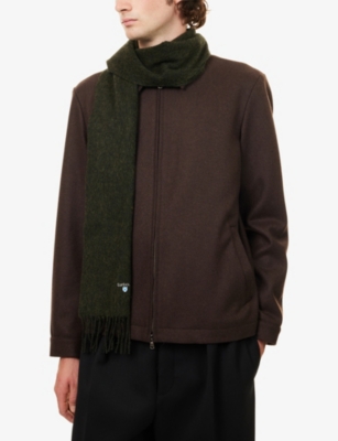 Barbour Mens Seaweed Plain Logo-embroidered Lambswool Scarf In Green