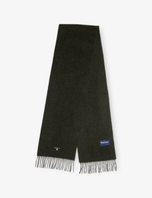 Barbour Mens Seaweed Plain Logo-embroidered Lambswool Scarf In Green