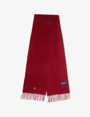 Barbour Mens Biking Red Plain Logo-embroidered Lambswool Scarf In Red