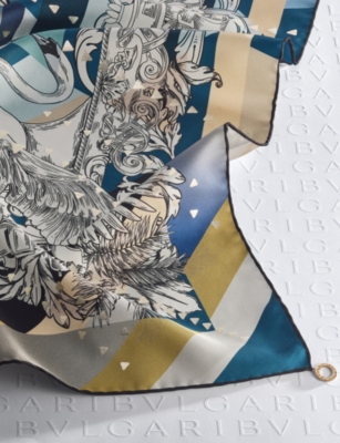 Bvlgari Womens Blue Polychroma Printed Square Silk-twill Scarf In Multi