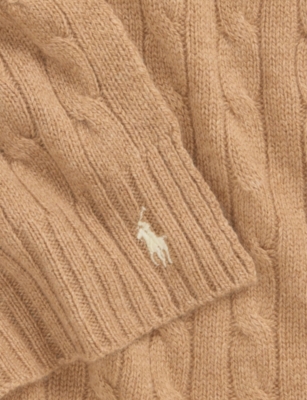 Polo Ralph Lauren Womens Camel Cable Knitted Wool And Cashmere Scarf In Brown