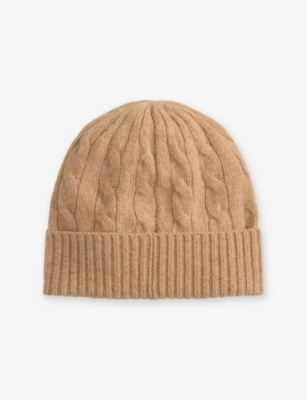 Polo Ralph Lauren Womens Camel Cable Knitted Wool And Cashmere Beanie In Brown