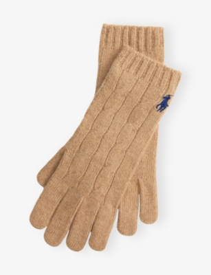 Polo Ralph Lauren Womens Camel Cable Knitted Wool And Cashmere Gloves In Brown