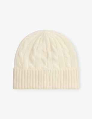 Polo Ralph Lauren Womens Cream Cable Knitted Wool And Cashmere Beanie In White