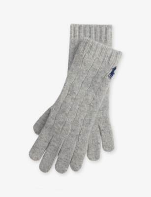 Polo Ralph Lauren Womens Soft Grey Cable Knitted Wool And Cashmere Gloves In Gray