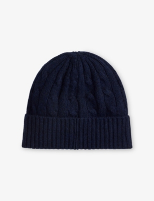 Polo Ralph Lauren Womens Hunter Navy Cable Knitted Wool And Cashmere Beanie In Blue
