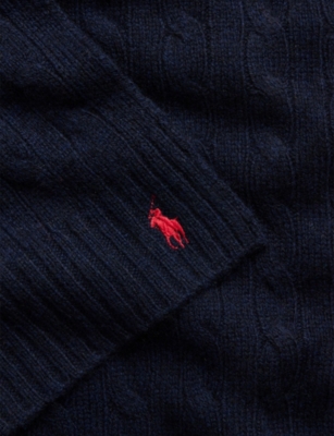 Polo Ralph Lauren Womens Hunter Navy Cable Knitted Wool And Cashmere Scarf In Blue