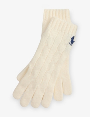 Polo Ralph Lauren Womens Cream Cable Knitted Wool And Cashmere Gloves In Neutral