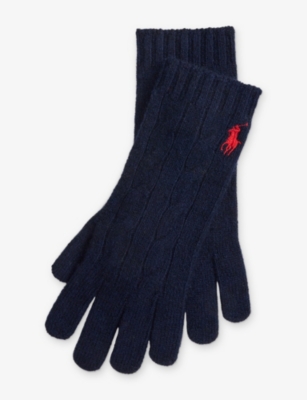Polo Ralph Lauren Womens Hunter Navy Cable Knitted Wool And Cashmere Gloves In Blue
