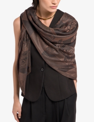 Bvlgari Womens Brown Polychroma Lux Printed Square Silk-twill Scarf In Brown