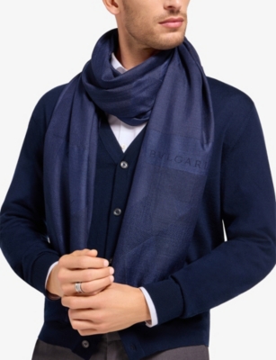 Bvlgari Womens Blue Logo Cashmere Stole Scarf In Blue