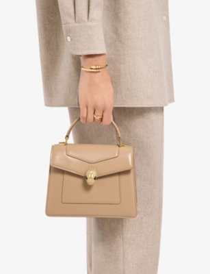 Bvlgari Womens Beige Serpenti Forever Medium Leather Top-handle Bag In Sand