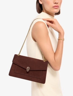 Bvlgari Womens Brown Serpenti Forever Medium Suede Shoulder Bag In Brown