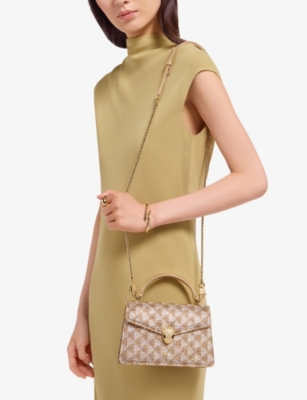 Bvlgari Womens Silver Serpenti Forever Mini Calla Crystal And Suede Top-handle Bag In Silver