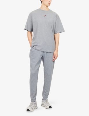 Gymshark Mens Power Wordmark Tapered-leg Cotton-blend Jogging Bottoms Charcoal Core Marl In Gray