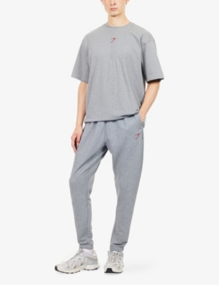 Gymshark Mens Power Relaxed-fit Stretch-cotton T-shirt Charcoal Cor Mrl/set Red In Gray