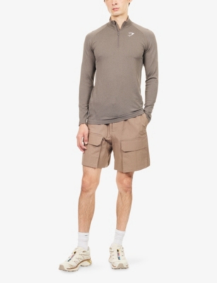 Gymshark Mens Vital Seamless 1/4 Zip Woven Top Gs Camo Brown/lin Brown In Brown