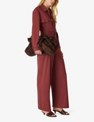 Whistles Womens Rust Trench-detail Long-sleeve Stretch-woven Jumpsuit In Multi