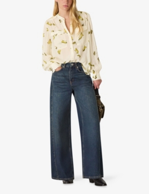 Whistles Womens White/multi Floral-print Long-sleeve Woven Blouse In Animal Print