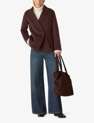 Whistles Womens Chocolate Double-breasted Relaxed-fit Wool-blend Coat In Multi