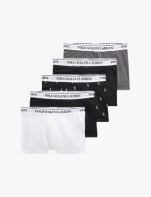 Polo Ralph Lauren Mens Wht Blk Blk Bchr Blk Pp Classic Pack Of Five Cotton-jersey Trunks In Gray