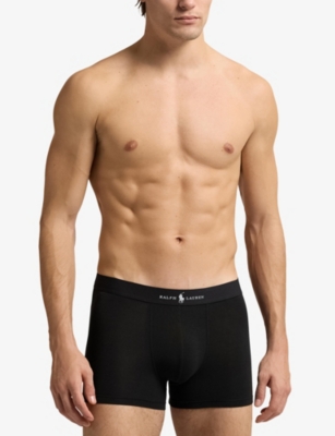 Polo Ralph Lauren Mens Black/black/black Branded Set Of Three Cotton-blend Trunks In Black