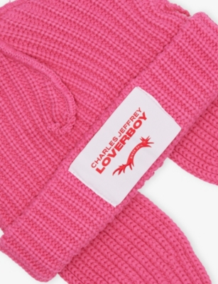 Charles Jeffrey Loverboy Mens Rabbit Logo-patch Wool-blend Beanie Hat Pink In Pink