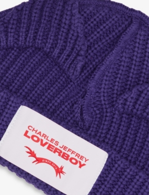 Charles Jeffrey Loverboy Mens Chunky-ear Logo-patch Knitted Wool-blend Beanie Hat Purple In Purple