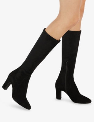 Dune Womens Black Suede Mix Simple Stretch Faux-suede Heeled Knee-high Boots Eur 40 / 7 Uk In Black