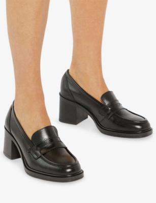 Dune Womens Black Plain Leather Gratefully Leather Heeled Loafers Eur 38/5 Uk In Black