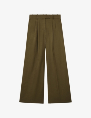 Womens Reiss Cora Pleated Wide-Leg Woven Trousers