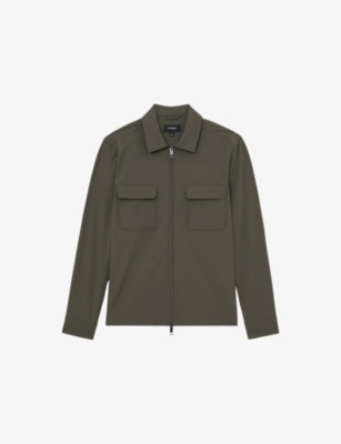 Reiss Mens Green Ascend Long-sleeved Stretch-woven Shirt