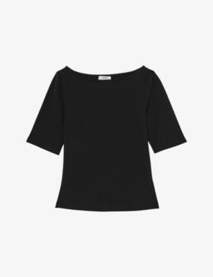 Reiss Womens Black Ellie Slash-neck Stretch-cotton Top