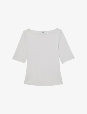REISS: Ellie Slash-Neck Stretch-Cotton Top