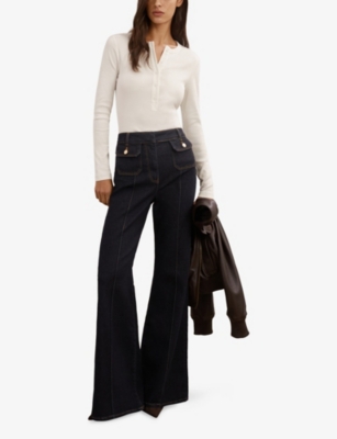 REISS: Rina Half-Button Stretch-Cotton Top