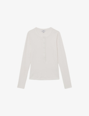 REISS: Rina Half-Button Stretch-Cotton Top
