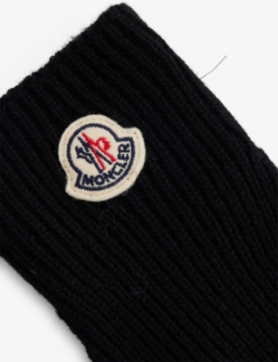 Moncler Mens Black Brand-patch Ribbed Wool Gloves Xl In Black