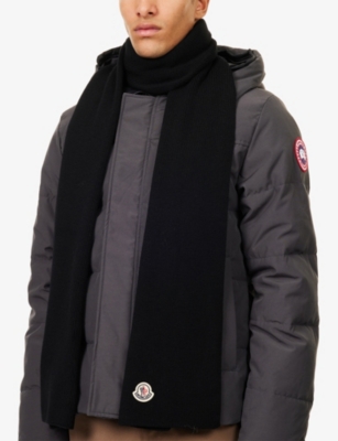 Moncler S  Brand-patch Ribbed Wool Scarf In Black