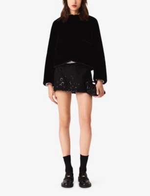 MAJE: Patch-Pocket Faux-Fur Coat