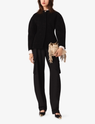 Maje Womens Black Round-neck Patch-pocket Wool-blend Coat In Black