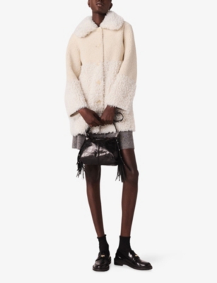 MAJE: Long Collared Faux-Fur Coat