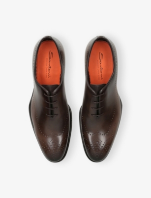 Santoni Mens Carter Wholecut Leather Oxford Shoes Dk.brn Com Eur 43 / 9 Uk In Brown
